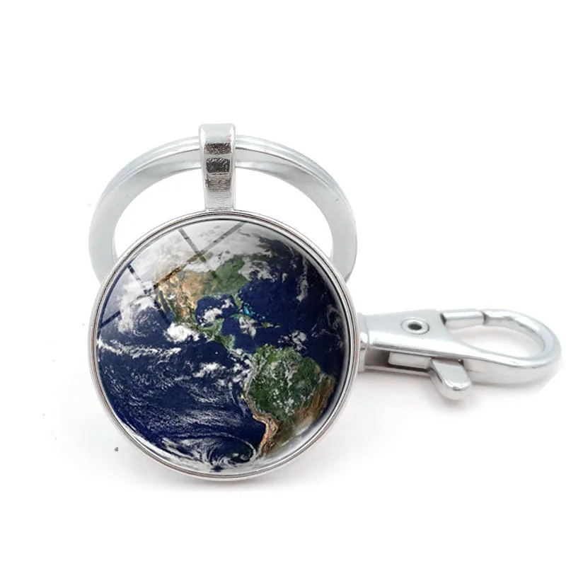 keychain sata Keyring Moon Earth Saturn Jupiter Mercury Pluto Double Side Glass Ball Key Chain Ring