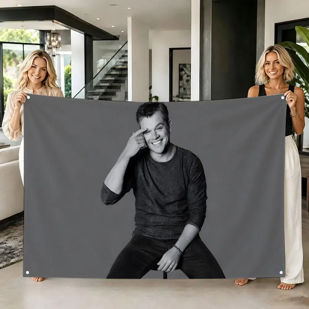 superstar M-Matt Damon Flags Tapestry Creative Pattern Photo Living Room Wall Art Party Outdoor Decor
