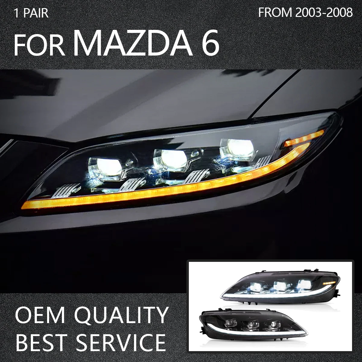 Car Accessories LED Headlights For 2003-2008 Mazda 6 M6 (GG1) S, I , Mazdaspeed Sedan /Hatchback/ Wagon Dynamic Lights