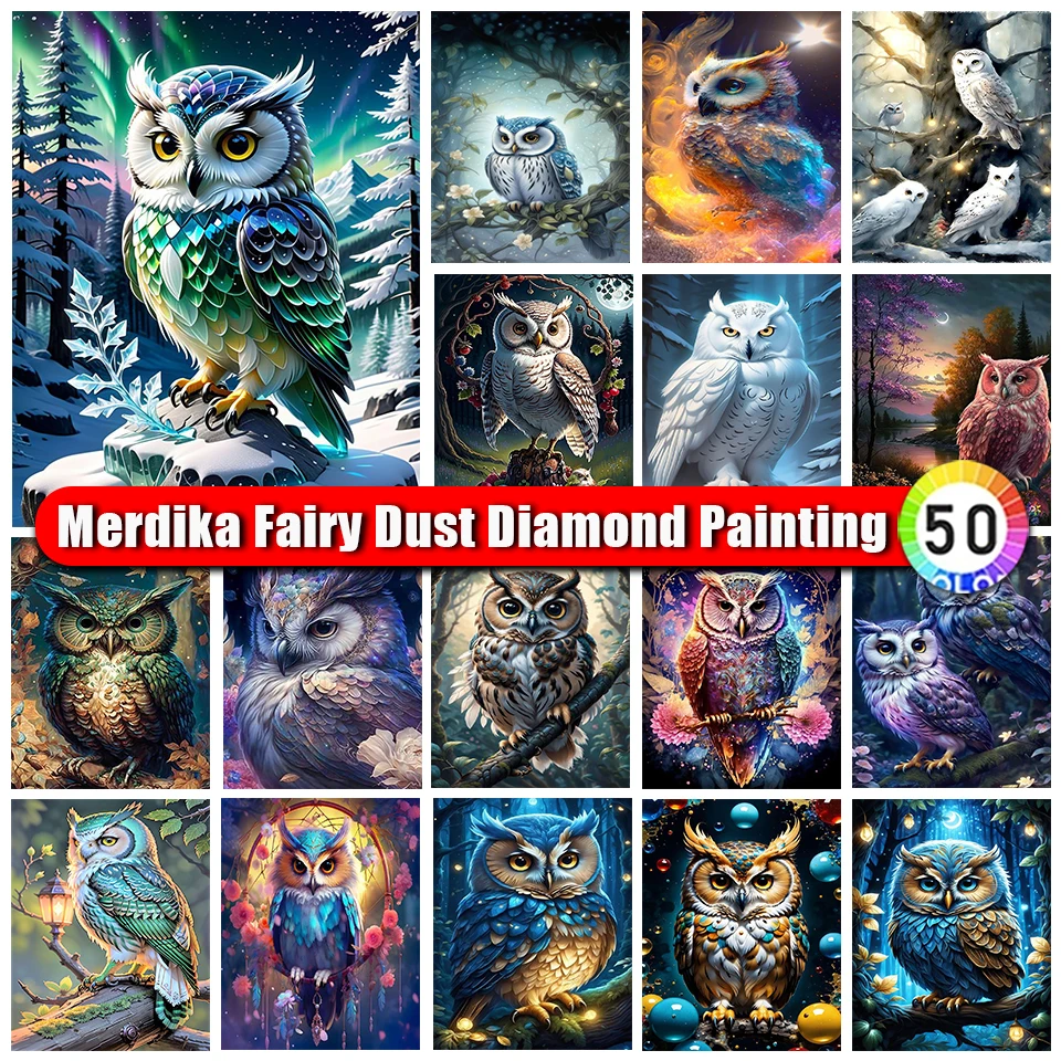 

Merdika Fairy Dust 5D DIY Diamond Painting Owl Full Square/Round Diamond Embroidery Flower Mosaic Animal Decorations for Home