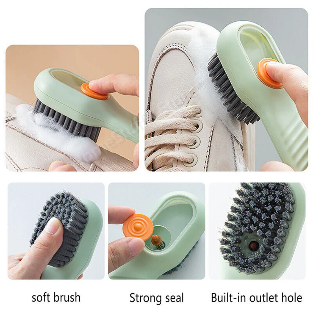 Spazzola per la pulizia del bucato Multifun spazzola per scarpe liquida a setole morbide spazzola per manico lungo con riempimento automatico per uso domestico