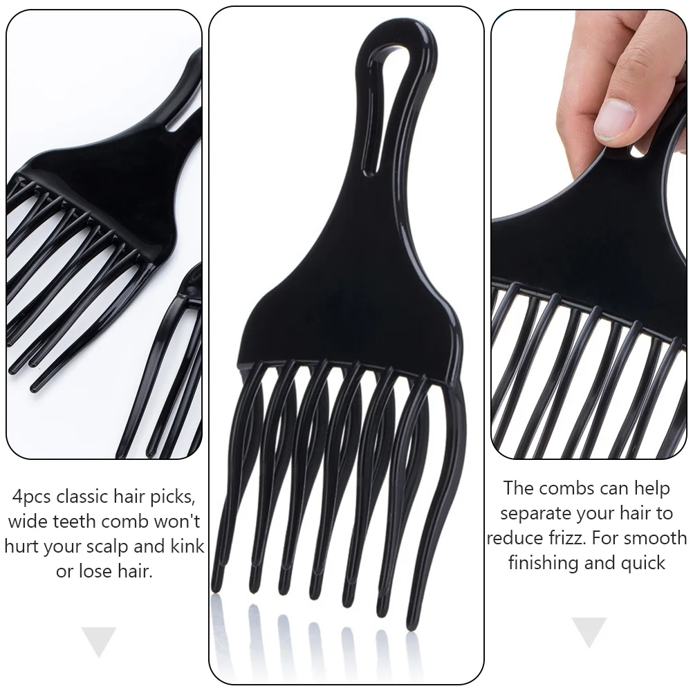 4 قطعة مشط واسع الأسنان الأفرو اختيار ل مجعد وفك تشابك الشعر رفع أداة البلاستيك اختيار الشعر مشط للرجال النساء الفتيات الفتيان