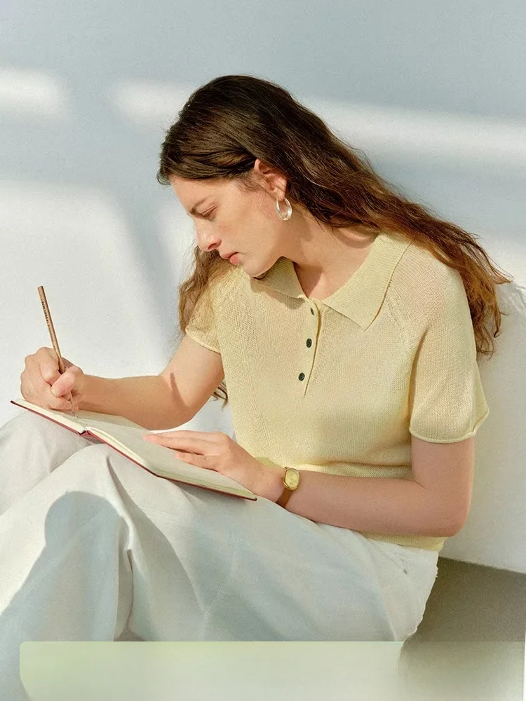 

Casual Neck Knitted Shirt Women's Summer New Fashion Multi-color Short Sleeve Top Loose Fit Regular Sleeve Length