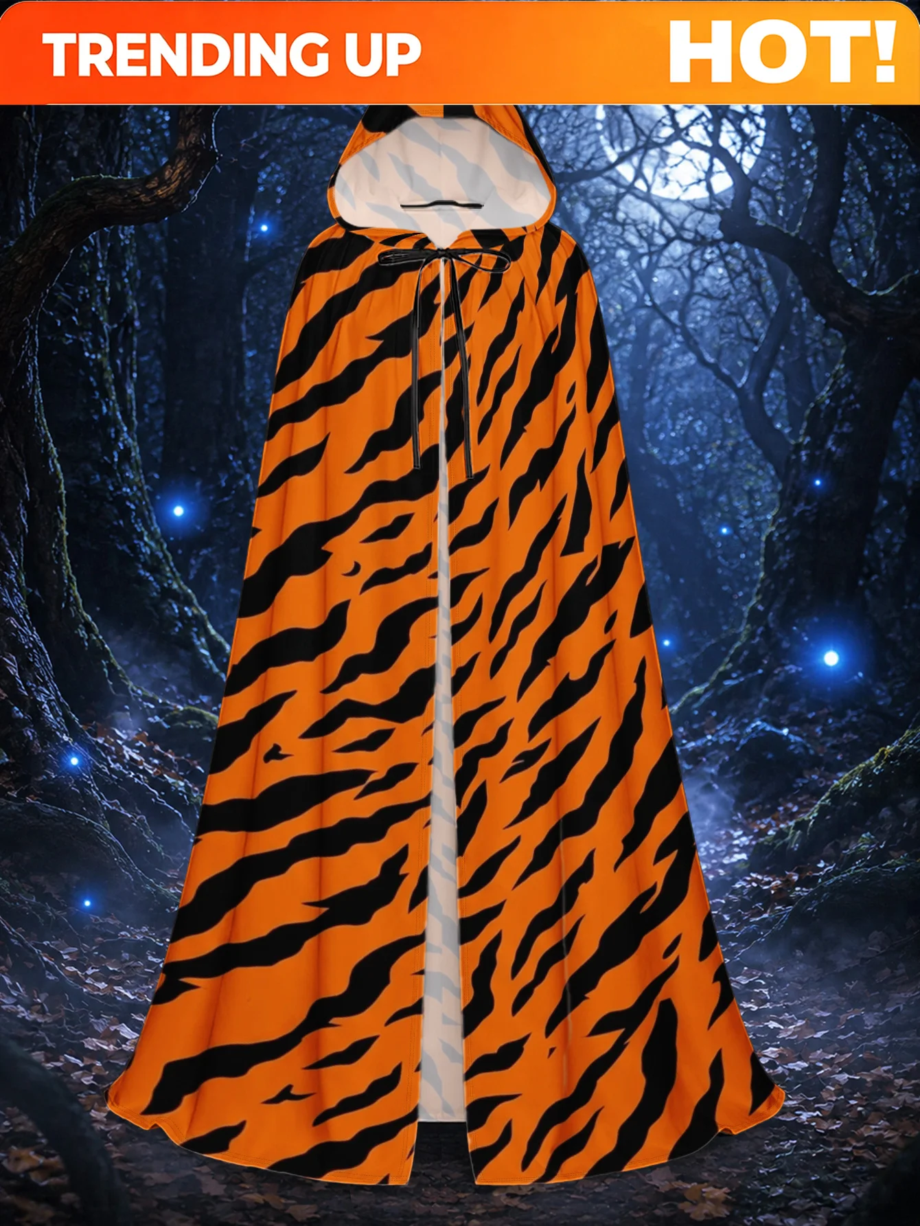 Customization 1pc, Halloween Witch Costume Robe With Tiger Stripe Design, Hooded Cape For Adults, Great For Christmas Cosplay An