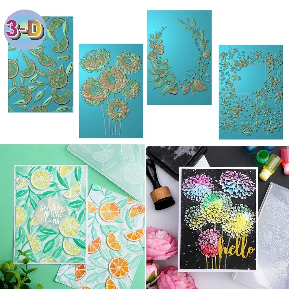 3D-Prägeordner, blühende Blumen, Zitronenbaumblatt, Gartenhintergrund zum Hinzufügen von strukturierten Details an Papierhandwerksprojekten