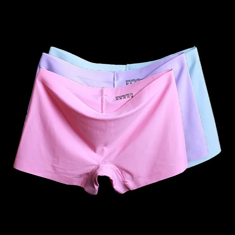 Summer new style ice silk ladies breathable four-corner boxer shorts solid color cotton file anti-empty safety pants women