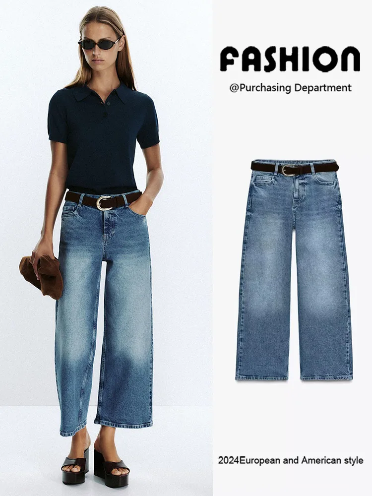 

Fall New Arrival High Waist Wide Leg Jeans Women's Elegant Versatile Slimming Belted Denim Pants Chinese Style Trousers