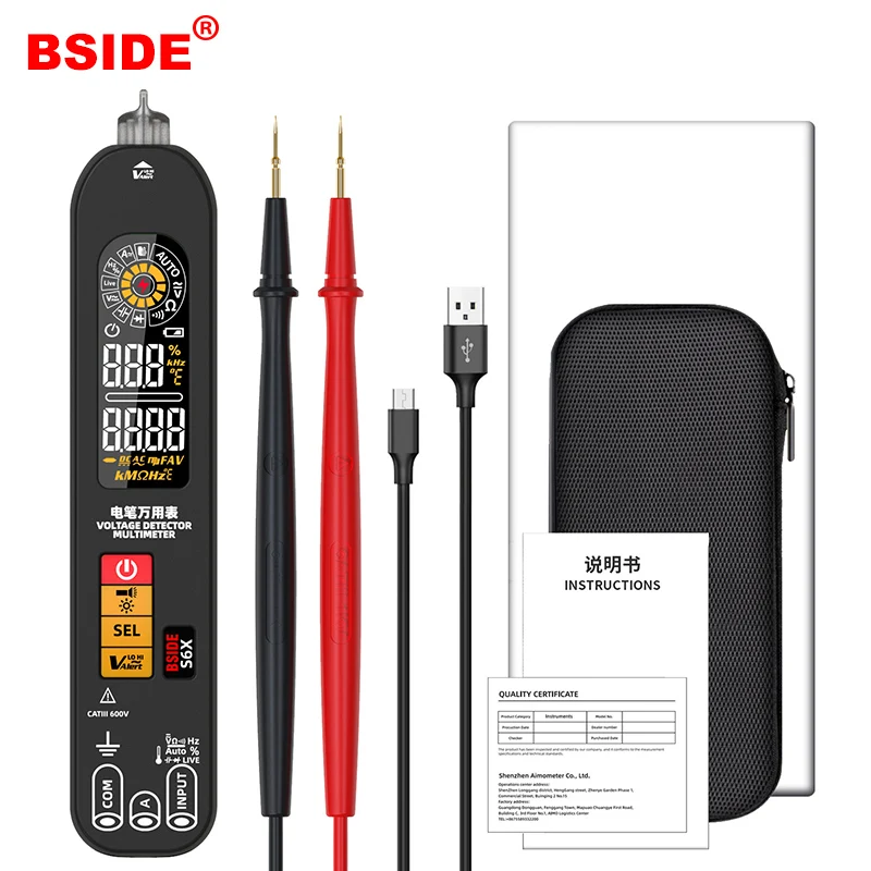 BSIDE S6X USB Charge Multimeter Digital AC DC Voltage Tester Profesional Auto Range  Capacitance Ohm Diode NCV Hz Non-Contact