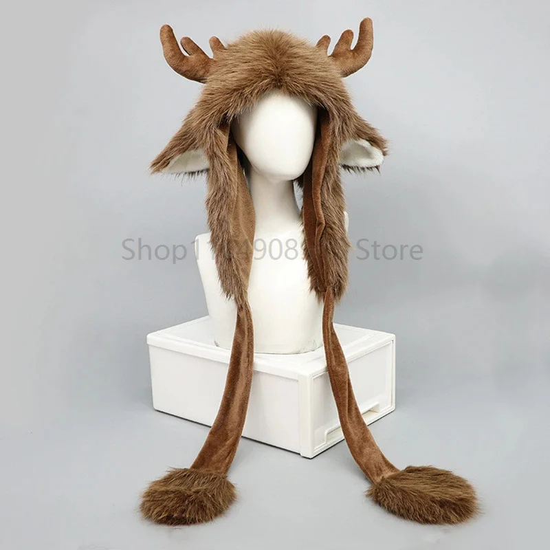 Festive Hat Plush Elk Pullover Hat Autumn/Winter Warm Windproof Thunder Hat Ear Protection Hat Cute Warm Bomber Cap Outdoor
