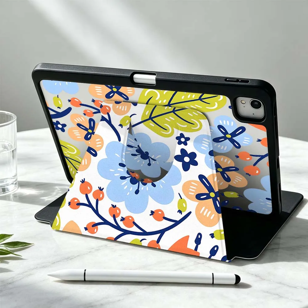 Cartoon Flower Design For iPad Pro Air mini 6 5 4 12th M5 M4 M3 M2 A16 A17Pro 360° Rotation Stylus Storage Tablet Case