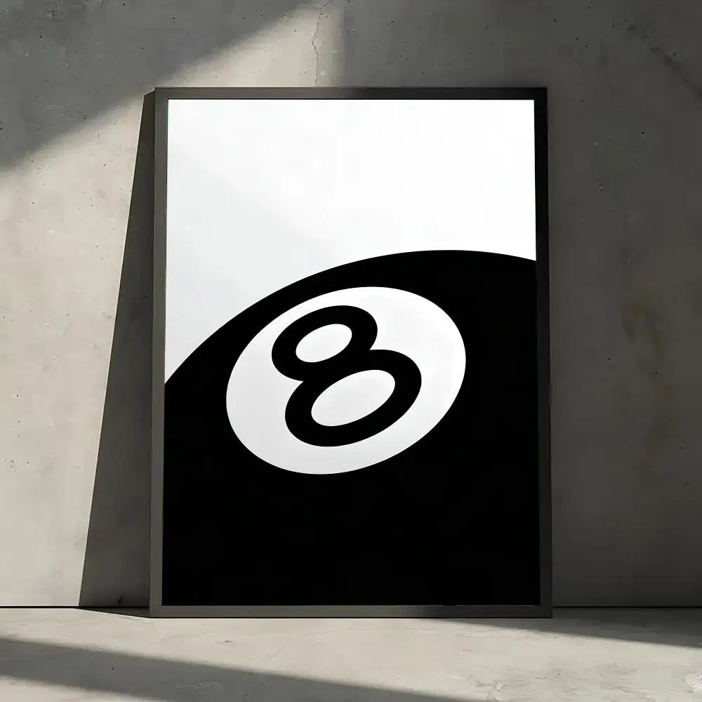 Black And White B-Billiard Cat Record Player Poster For Room Wall Art Decor Waterproof Stickers For Home Bar Bedroom Decoration