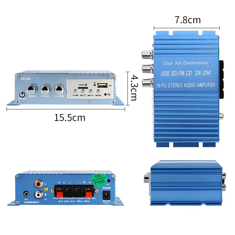 DX-234 50W + 50W 12V mini car power amplifier, support U disk tf card