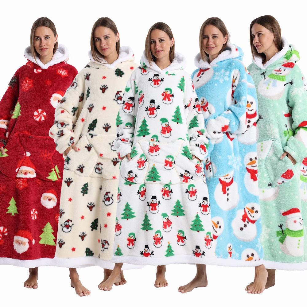 

Christmas Super Long Flannel Blanket with Sleeves Winter Hoodies Sweatshirt Women Men Pullover Fleece Giant TV Blanket Oversized
