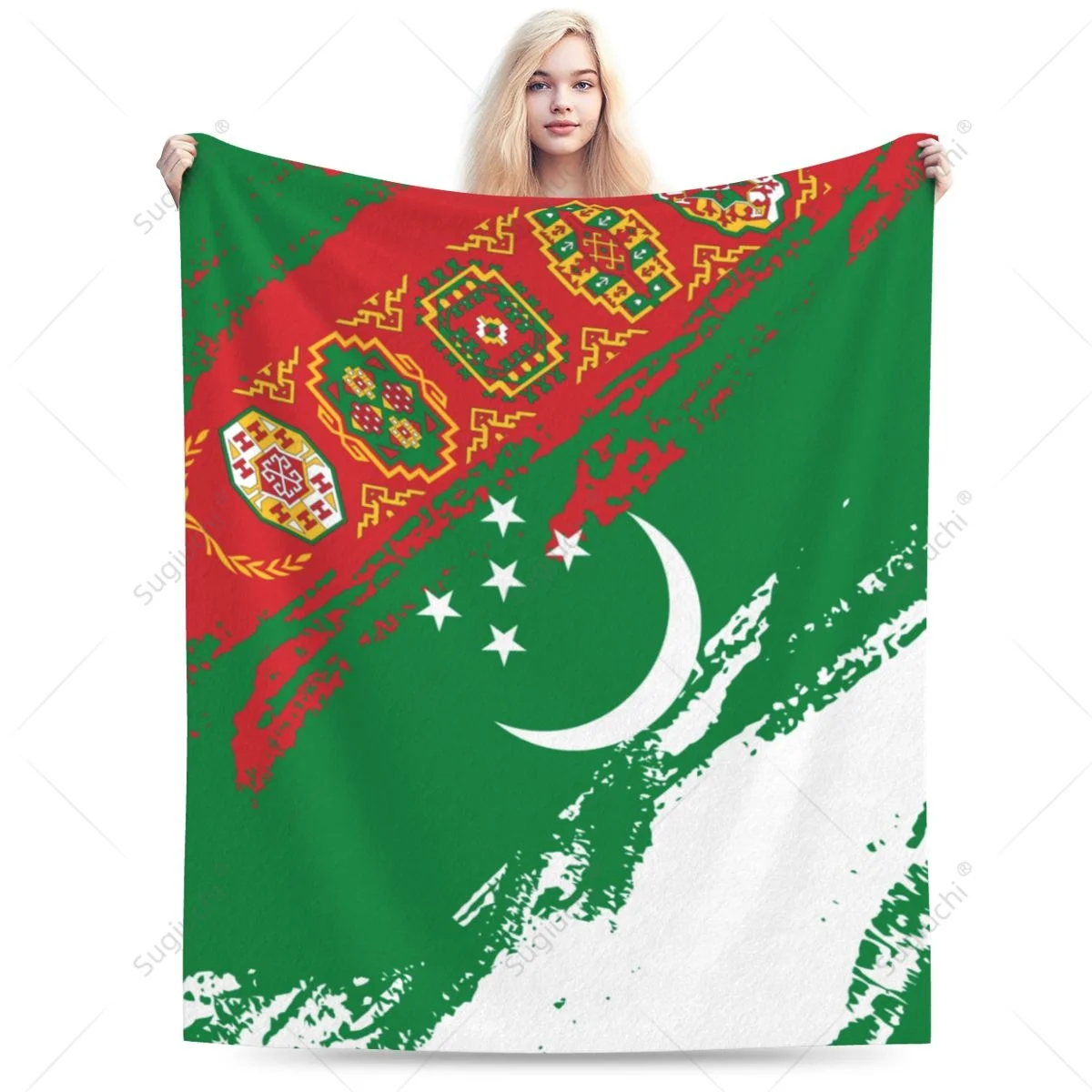 Blanket Turkmenistan Flag Color Flannel Multifunction Camping Sofa Cover Keep Warm
