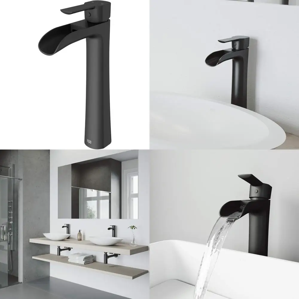 

11 Inch Matte Black Single Handle Vessel Faucet for Bathroom Sink with Sleek Design and Modern Aesthetic