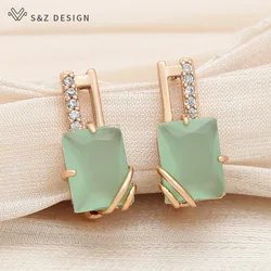 S&Z DESIGN New Elegant Champagne Gold Color Square Crystal Dangle Earrings For Women Wedding Jewelry Fashion Cubic Zirconia