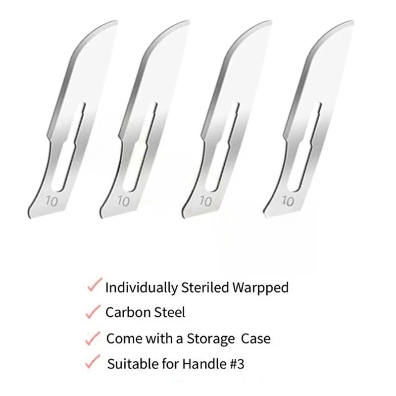 300Pcs NO.10-NO.24 Sterile Carbon Steel Surgical Blades Scalpel Knife Handle for DIY Cutting Phone Repair Carving Dentistry