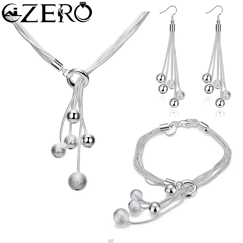 Ensemble de bijoux en argent regardé 925 avec glands et perles, bracelets, collier, boucle d\'oreille, cadeau de mariage, fête de la mode, créateur