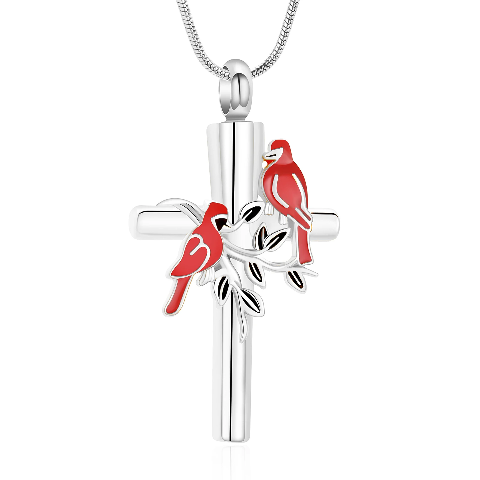 Northern Cardinal Cross Cremation Jewelry Ashes Religious Cross Urn Pendant Necklace for Women Men Human Pet Ashes Memorial
