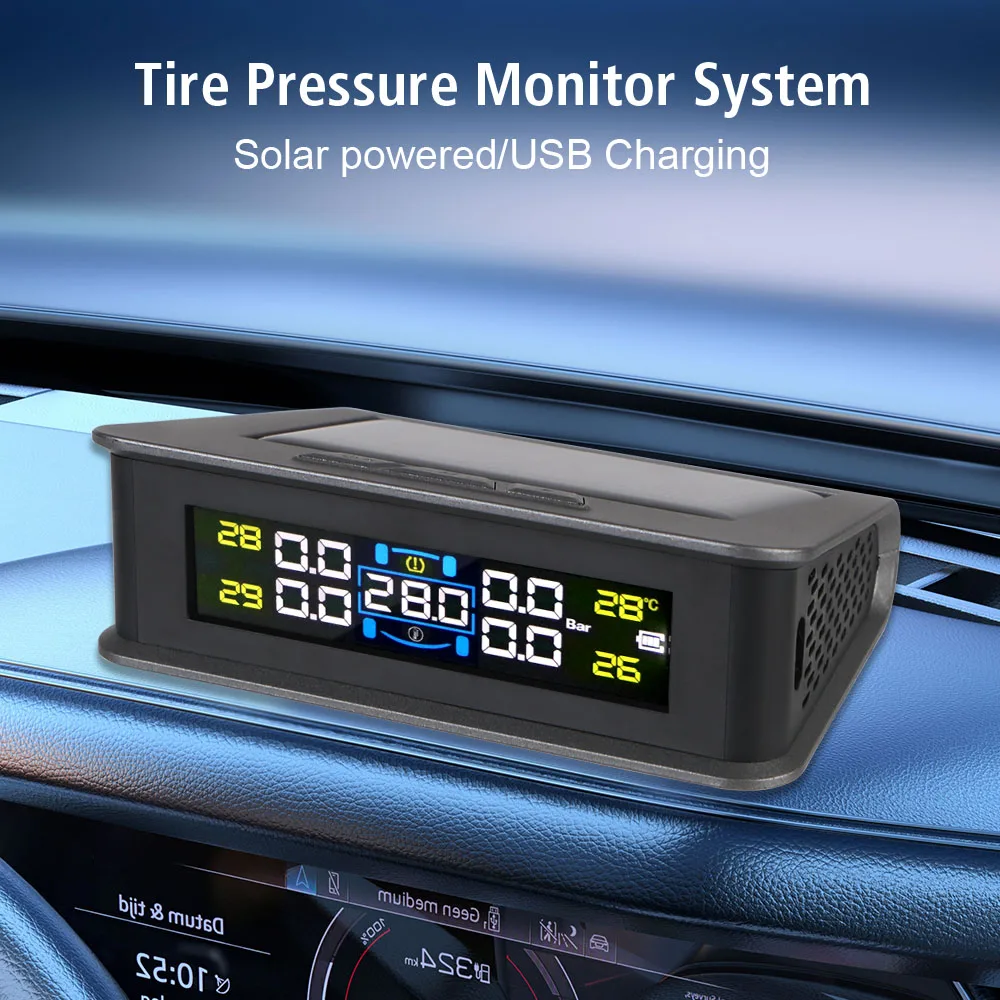 Digital LCD Display Solar/USB Powered Tire Pressure Monitoring System Car TPMS Auto Security Alarm Systems