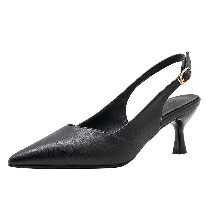 Small Size 30-44 Back Empty Thin High Heels Large Size Slingbacks Black Heels Point Toe Women Summer Shoes