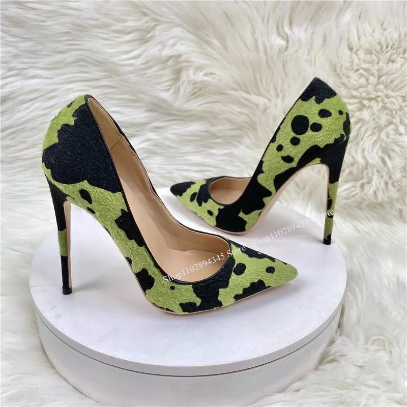 

Solid Cow Pattern Slip On Pumps Thin High Heel Pointed Toe Fashion Sexy Summer Big Size 2024 Woman Shoes Zapatillas Mujer