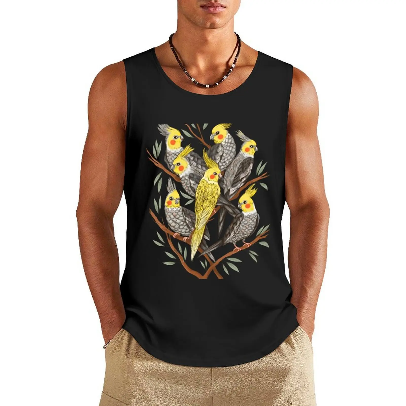 

Cockatiel Fun Tank Top Men's sleeveless gym shirts Men's vest Fitness men clothing