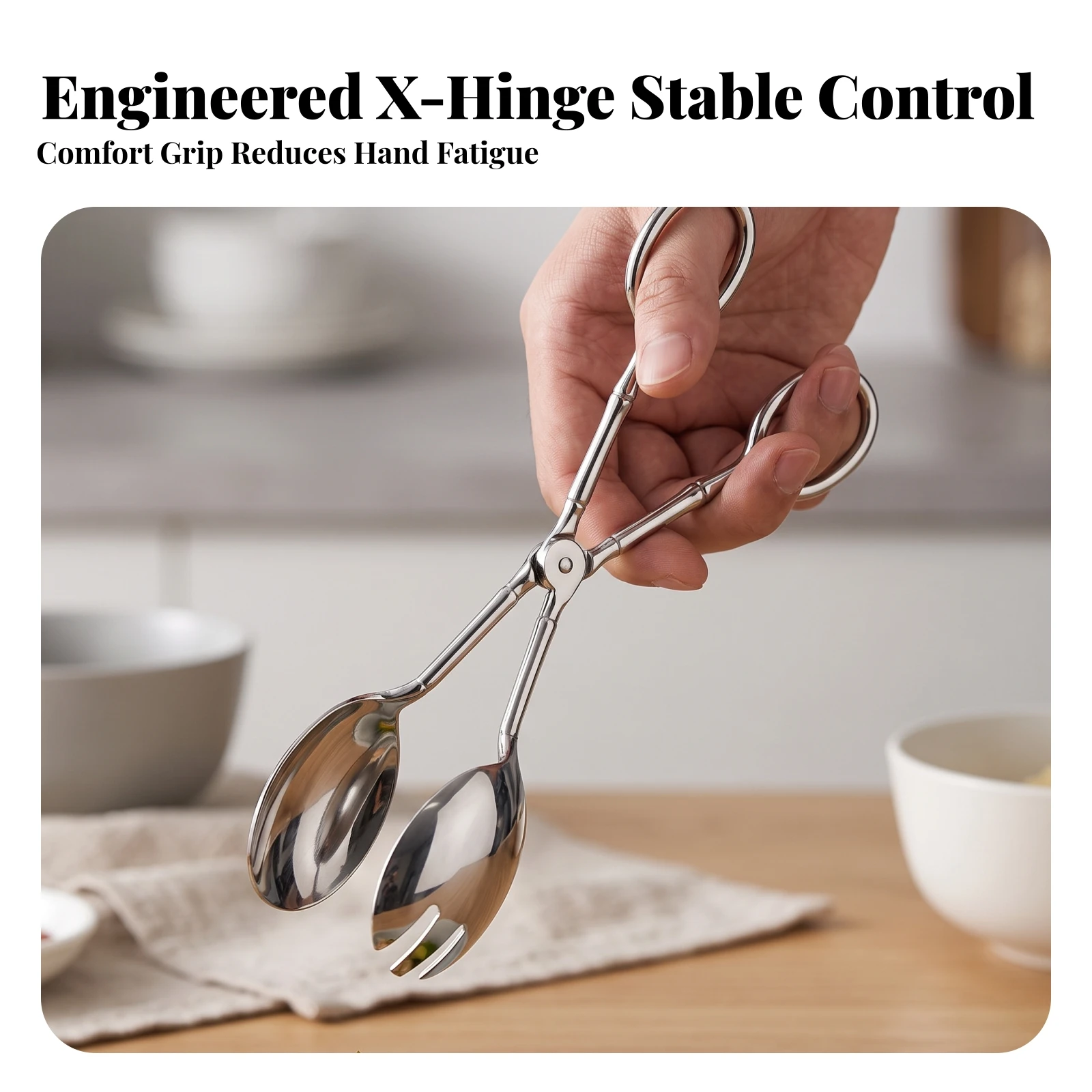 Home Cooking Utensils - Serveertang met schaargreep, ergonomische saladeserveertang, gepolijst,