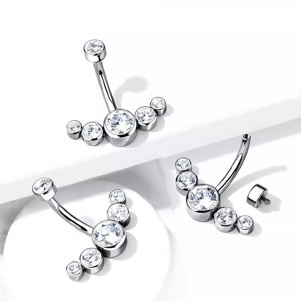 1Pc 14G Dangle Belly Button Rings For Women Girls 316L Surgical Steel Curved Navel Barbell Crystals Zircon Body Jewelry Piercing