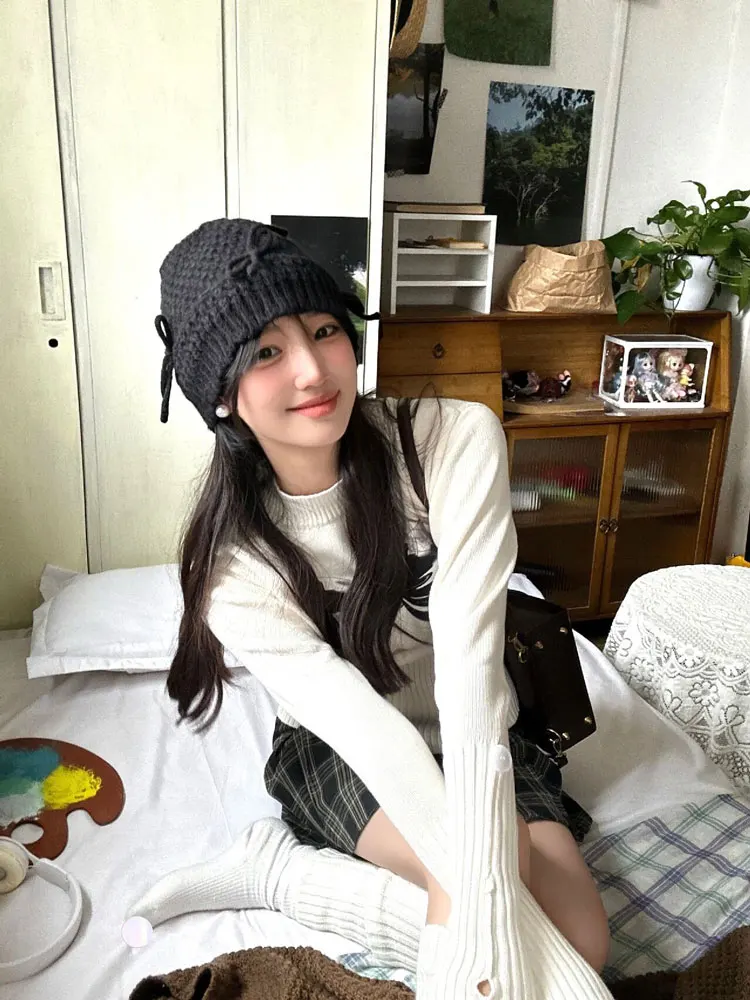 เสื้อสเวตเตอร์ เสื้อจั๊มเปอร์ เสื้อพูลโอเวอร์ เสื้อพูลโอเวอร์ผู้หญิง เสื้อเปิดไหล่เดียว แบบสองชิ้นในตัวเดียว สไตล์เกาหลี เสื้อผ้าผู้หญิงยอดนิยม สไตล์ BF Y2K เสื้อผ้าผู้หญิงสไตล์สาวออฟฟิศ