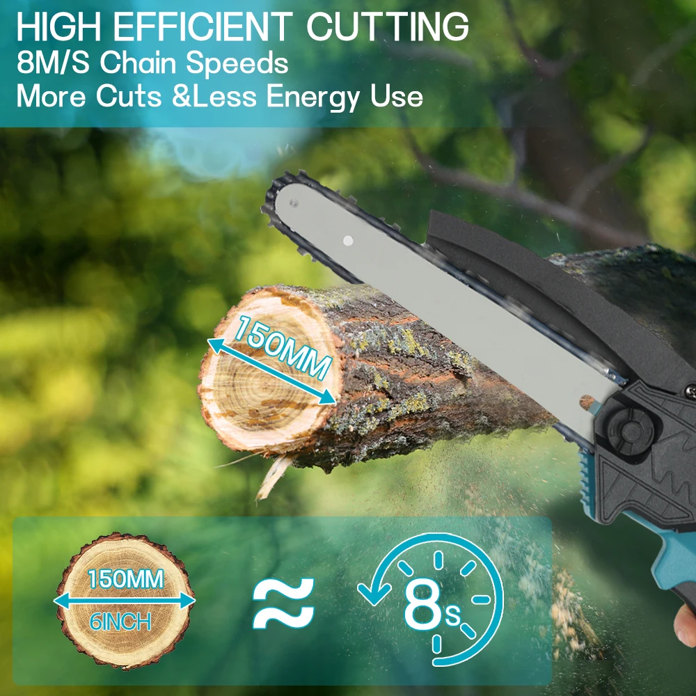 8 Inch Brushless Electric Chain Saw Cordless Automatic Oiler Garden Wood Logging Pruning Saw Power Tools For Makita 18V Battery