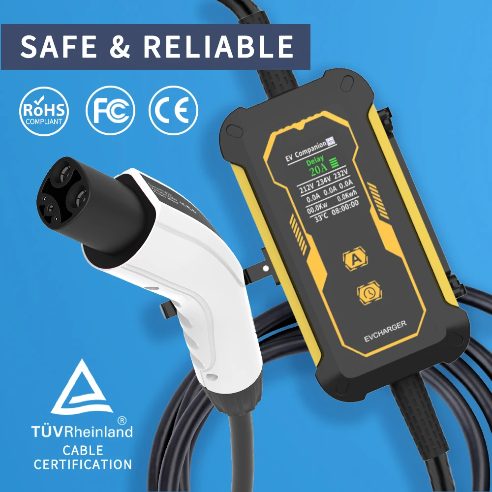 شاحن سيارات كهربائية محمول 16A 3.5kW NACS شاحن مع مجموعة تأخير الجدول الزمني محطة شحن الاتحاد الأوروبي التوصيل 5 متر كابل للسيارات الكهربائية تسلا