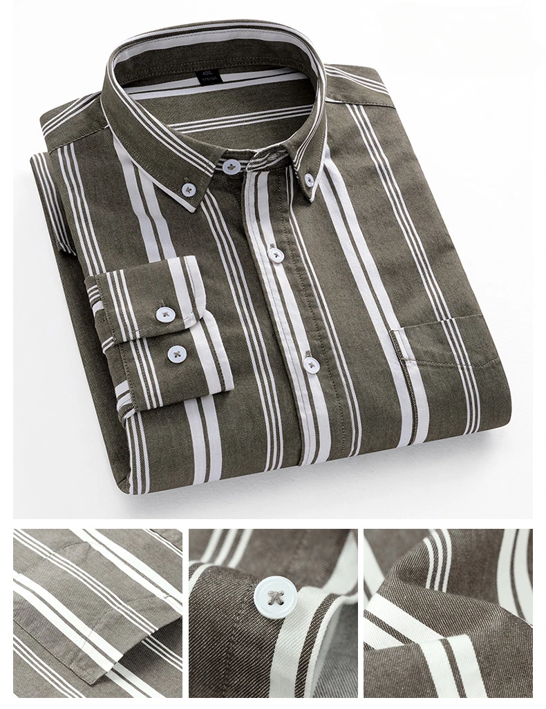 Casual Long-sleeve Shirts for Men Slim Fit Plain Shirt 100%cotton Plaid Striped Tops Soft Designer Fashion Korean Trends Clothes