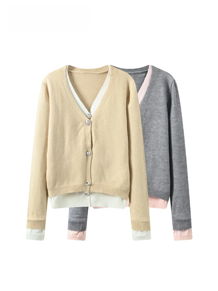 

plus Size Knitwear V-Neck Long Sleeve Casual Style Women's Spring Fashionable Loose Fit Two-Piece Look Polyester Fiber