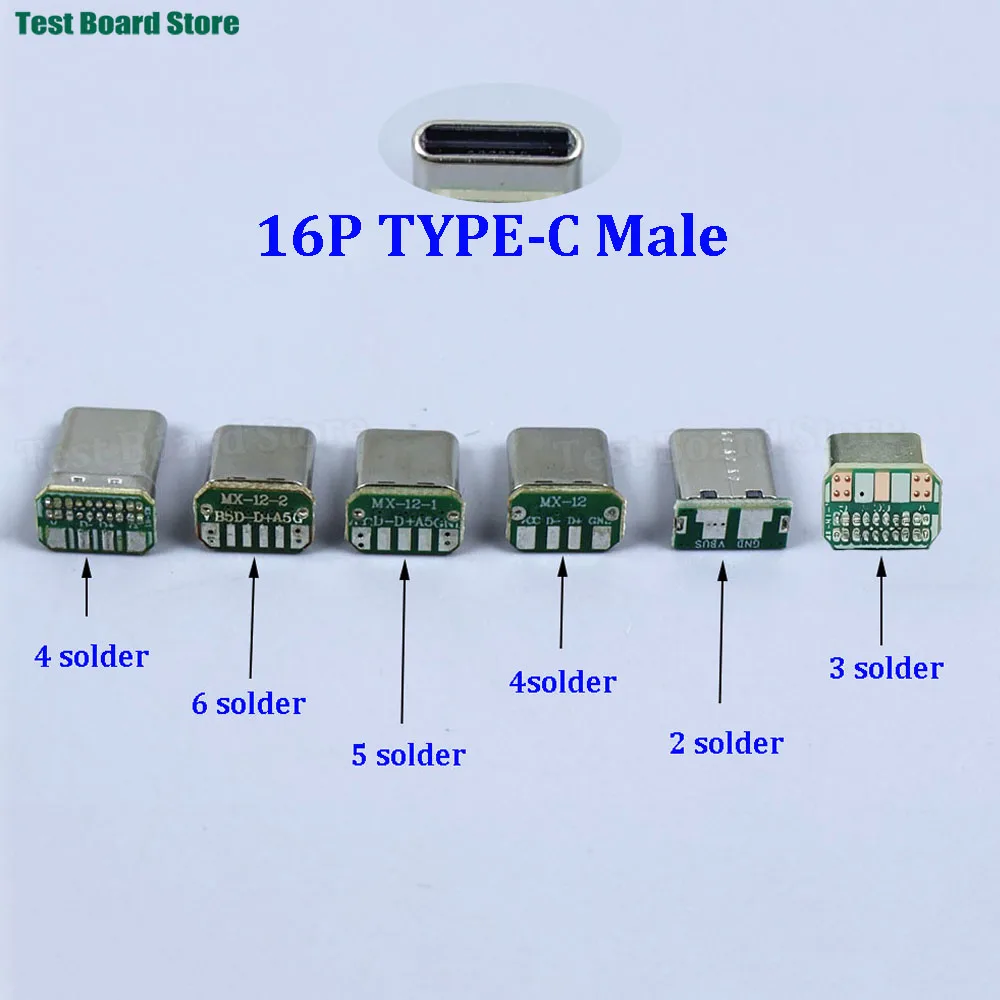 2/5/10 Stück USB Typ-C Stecker 16P Vertikaler Daten-Ladeanschluss mit 2/3/4/5/6 Schweiß-PCB-USB-Platinenanschluss 16P USB-C Steckverbinder – Detail 1