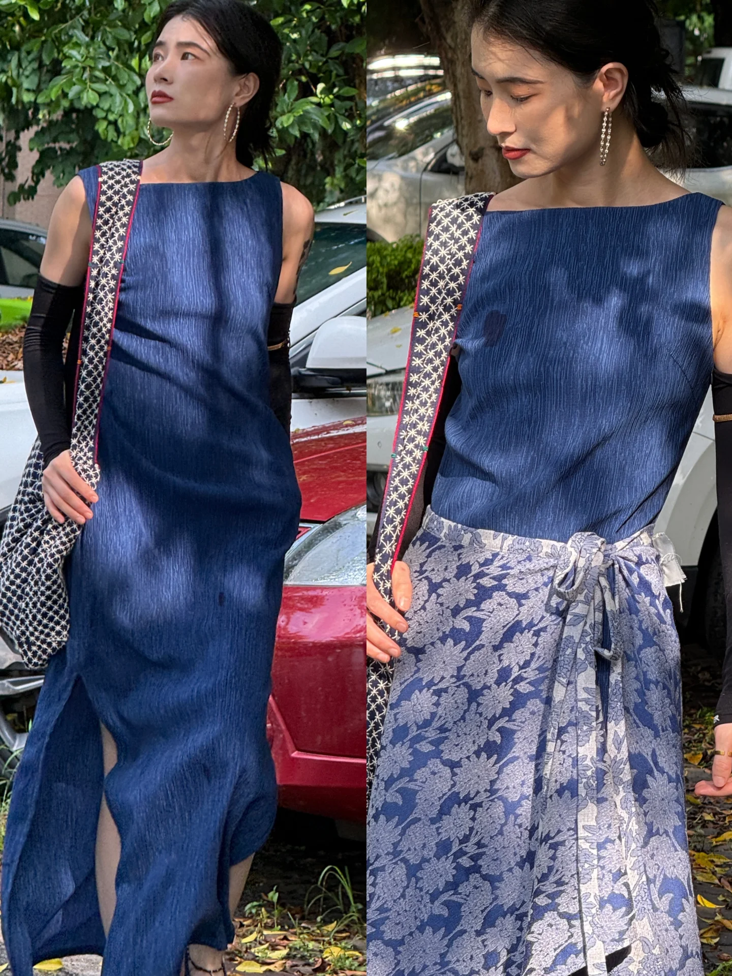 

Ninth Cloud Peaceful Clear Sleeveless Dress Natural Texture Pleated Royal Blue New Chinese Style Improved Women's Dress