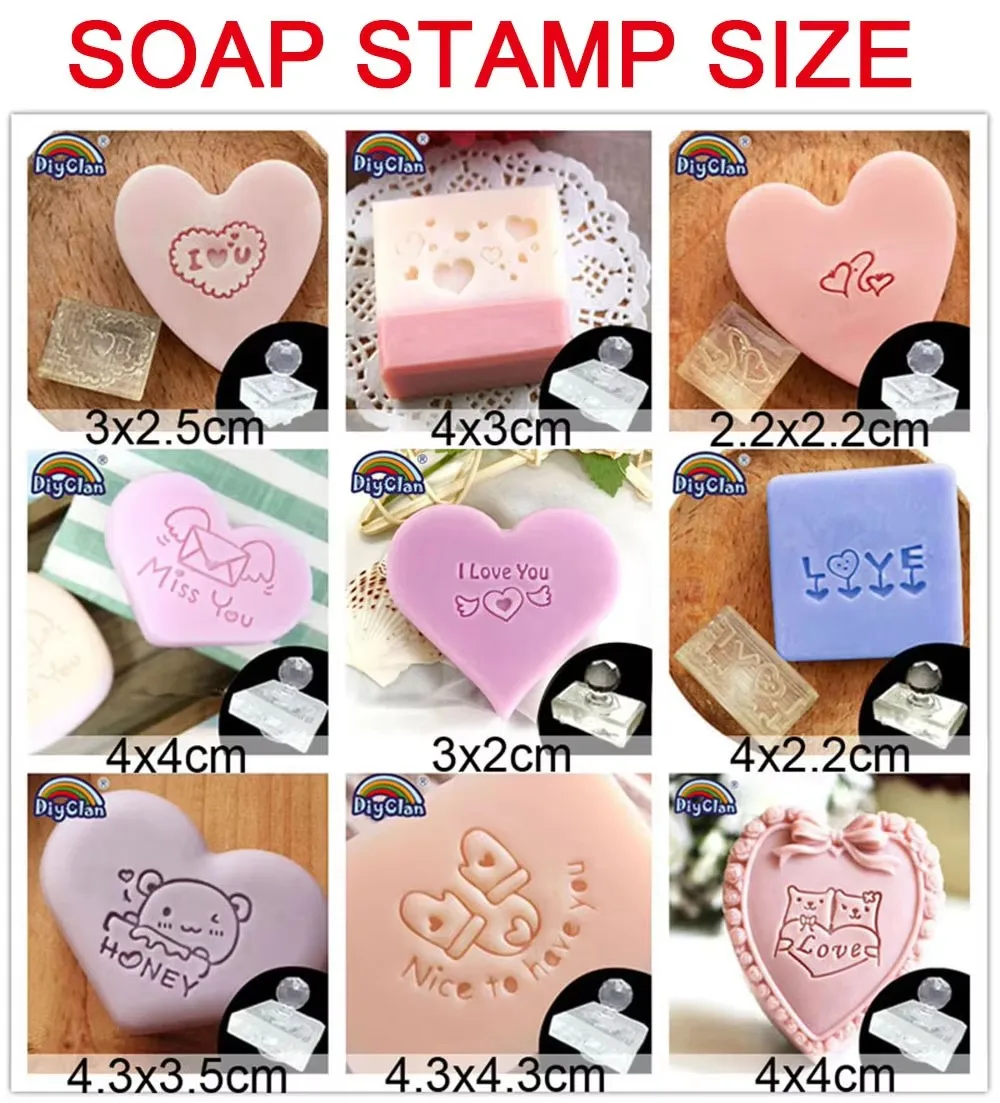 Heart Shape Handmade Soap Stamp Transparent Diy Natural Organic Glass Soap Making Chapter With Handle Acrylic Seal Love Gift