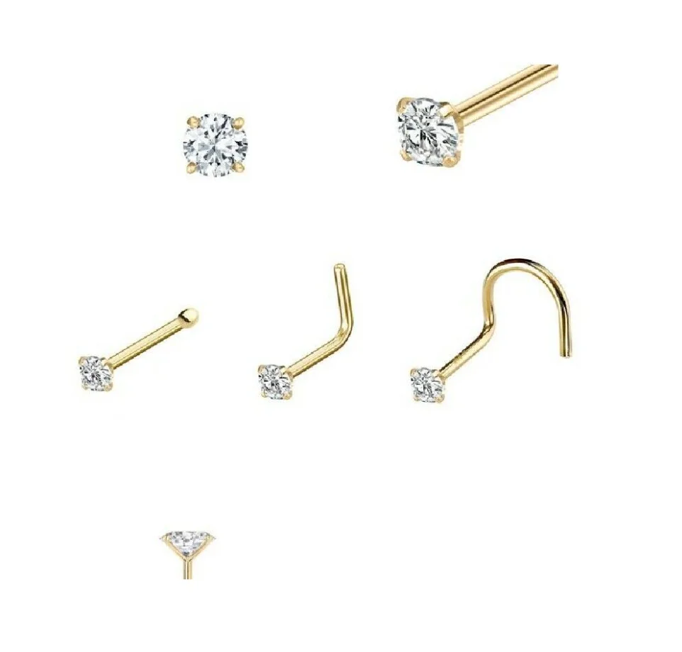 

Wholesale 50pcs/Lot CZ Gold Nose Stud Bone Pin L Screw Shapes Surgical Steel Nose Studs Nose Piercing Body Piercing Jewelry