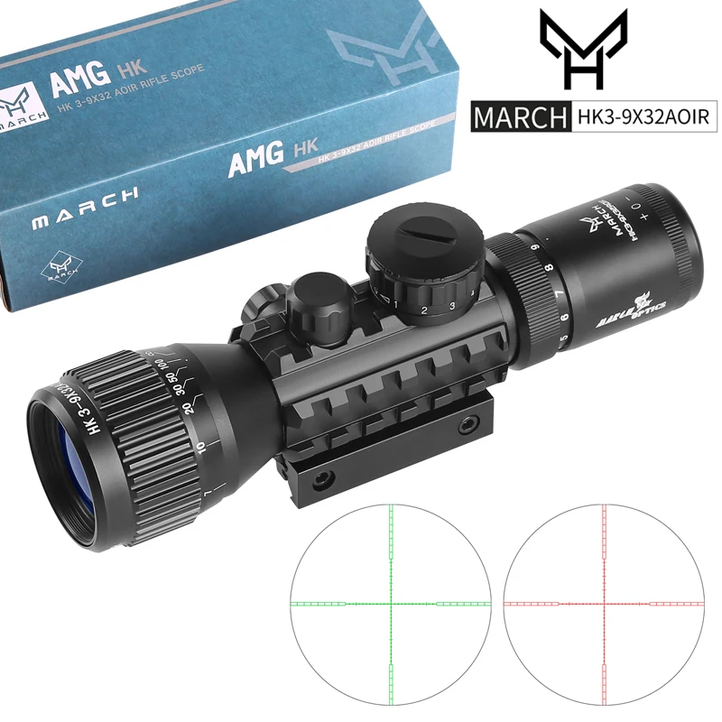 

Tactical HK 3-9X32AOIR Hunting Scope Red Green Crosshair Illuminated Optics 25.4mm Tube Rifle Scope Fits 11/20mm Rail Mount