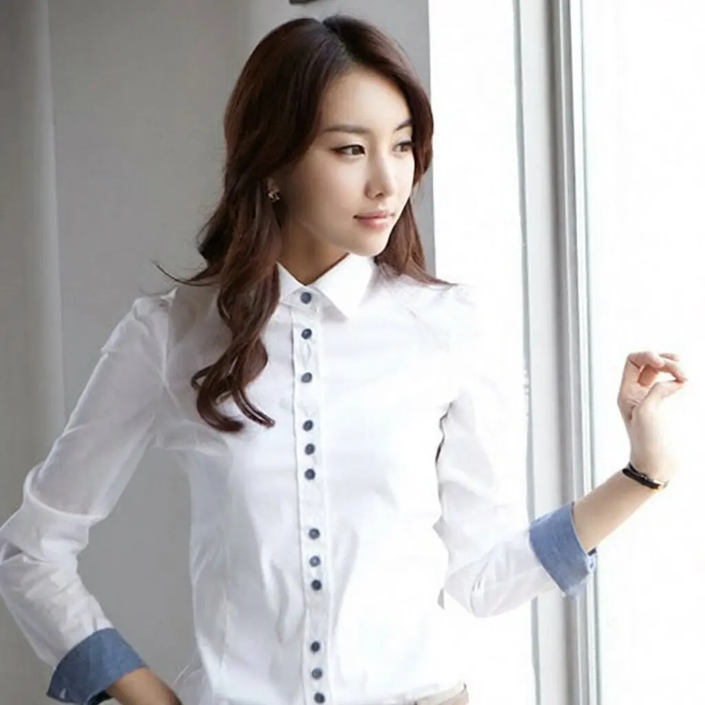 Elegant Long Sleeve Women's Shirt Office Workwear Slim Fit Base Layer Top plus Size Polka Dot Blouse Professional Bottom Wear