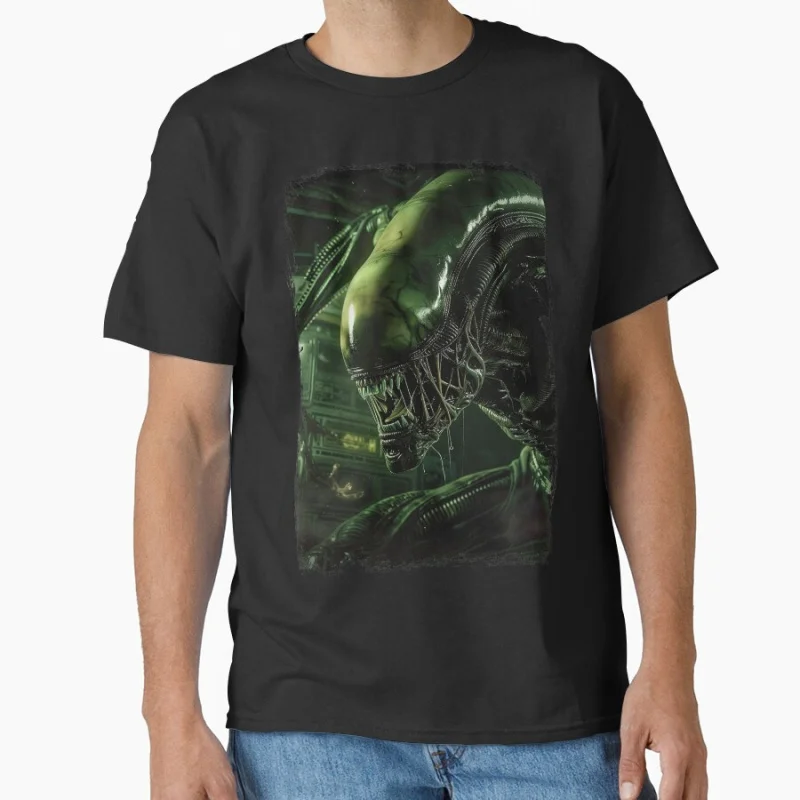 

0909 Xenomorph 80s sci fi Vintage Horro Movie Alien Predator Hunter Yautja Monster T shirt for man Large size Tops 6XL clothes
