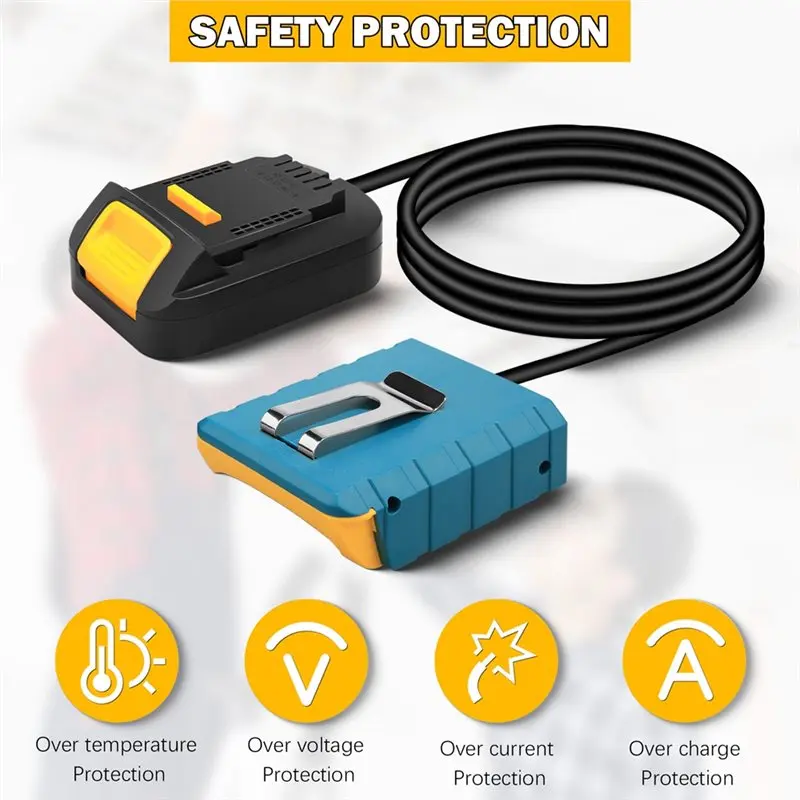 Przedłużacz akumulatorowy ABVJ do akumulatorów litowych 18V, lekki, z klipsem do paska, kabel 1,5 m