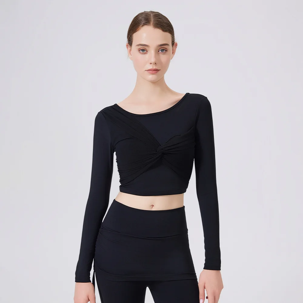 Women's Mesh Knot Sports T-shirt with Long Sleeves And Chest Pads Quick Drying Slimming Fitness Mesh Top for Active Wear