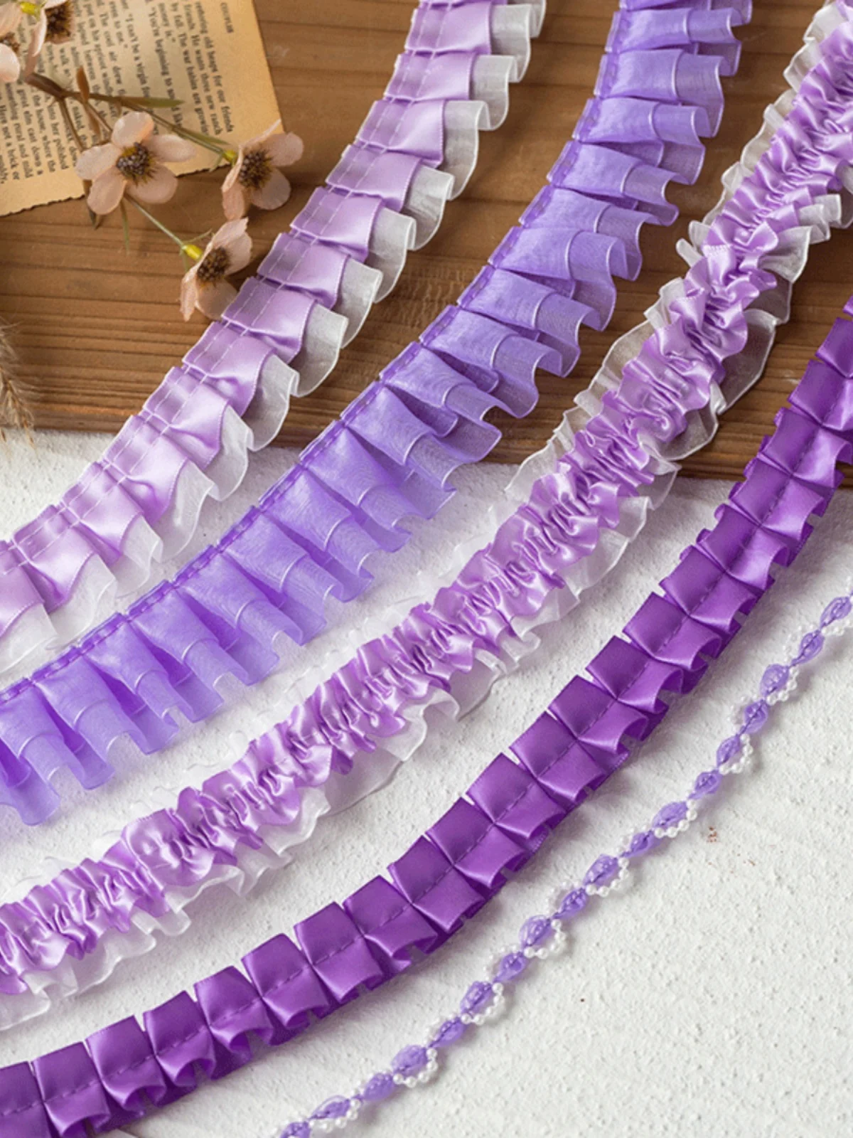 5Meters Elegant Party Dresses 2024 Purple Lace For Diy Pleated Lace Ribbons Trim Needlework Decoration Apparel Sewing Supplies