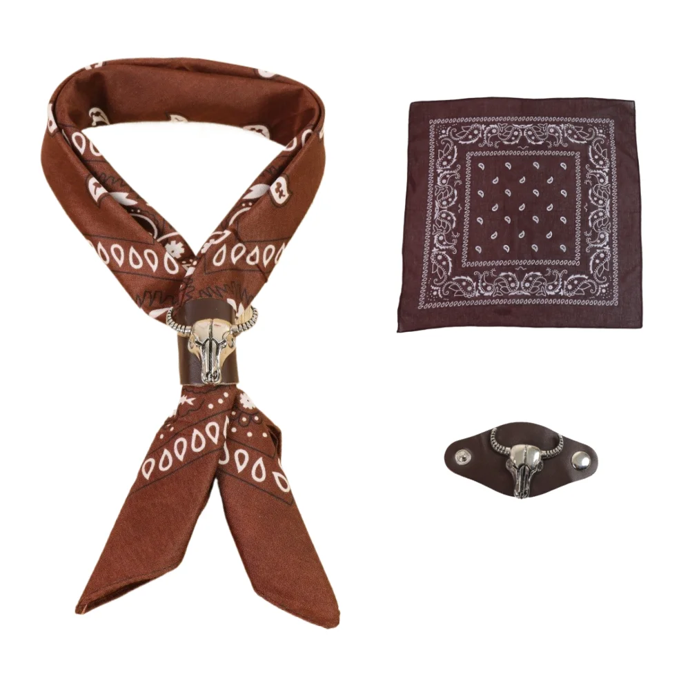

Artistic Cotton Square Scarf American Street Style Workwear Men's Decorative Necktie Small Scarf Silk Scarf Button Leather Ring