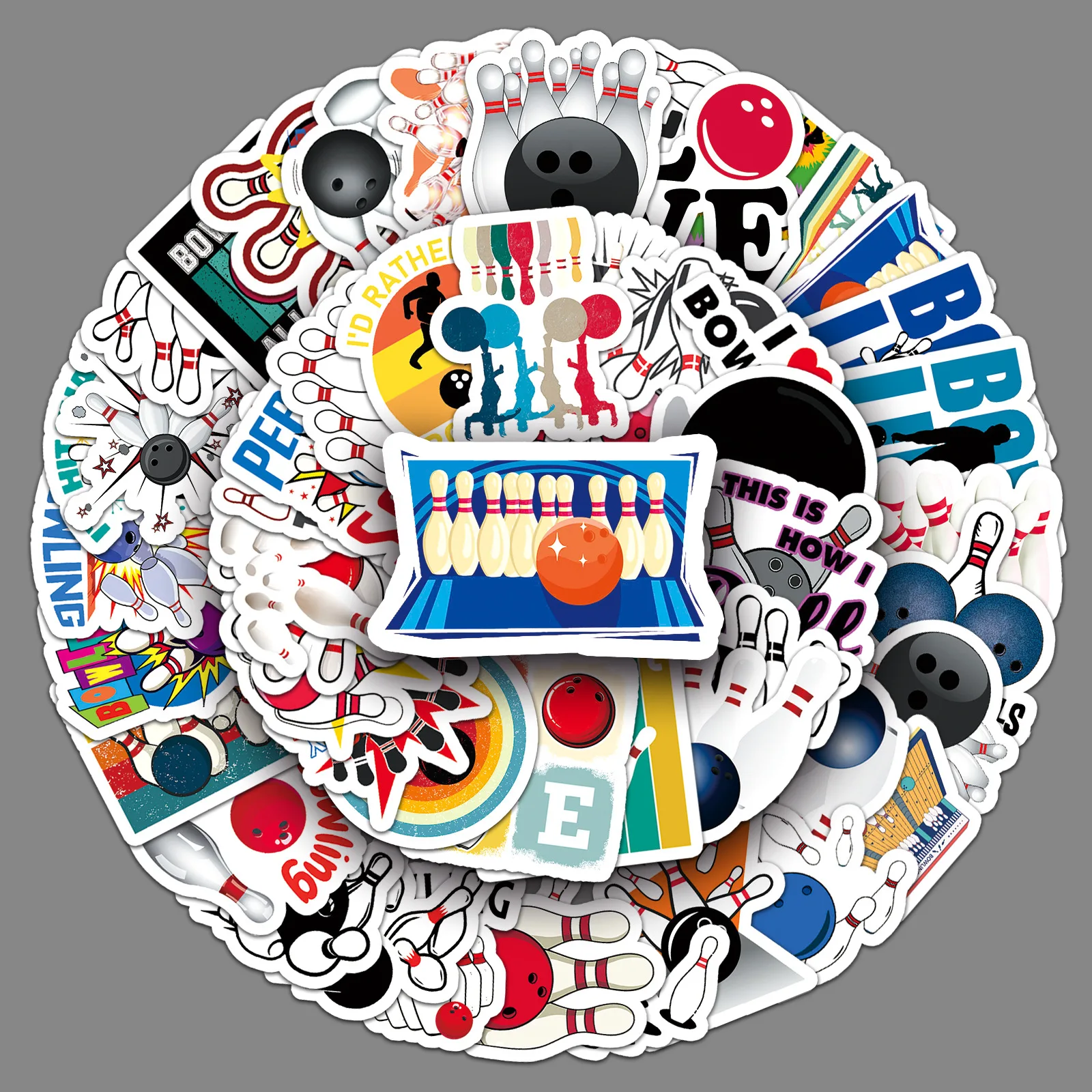 

50PCS Bowling Sports Graffiti Stickers Cartoon Waterproof Decal Toy Gift for Stationery Box Bicycle Desk Laptop Guitar