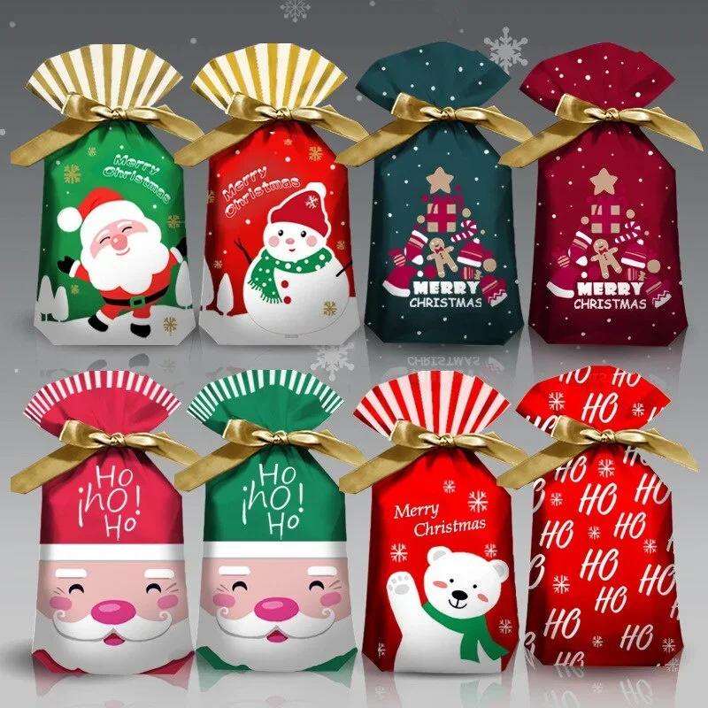 5Pcs New Year Christmas Candy Packaging Santa Gift Bag Xmas Plastic Bag Decorations for Home