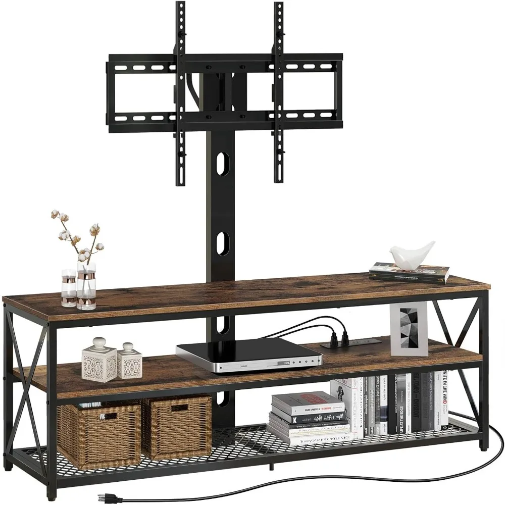 TV Stand with Mount and Power Outlet 51, Swivel TV Stand Mount for 32/45/55/60/65/70 inch TVs, Height Adjustable TV