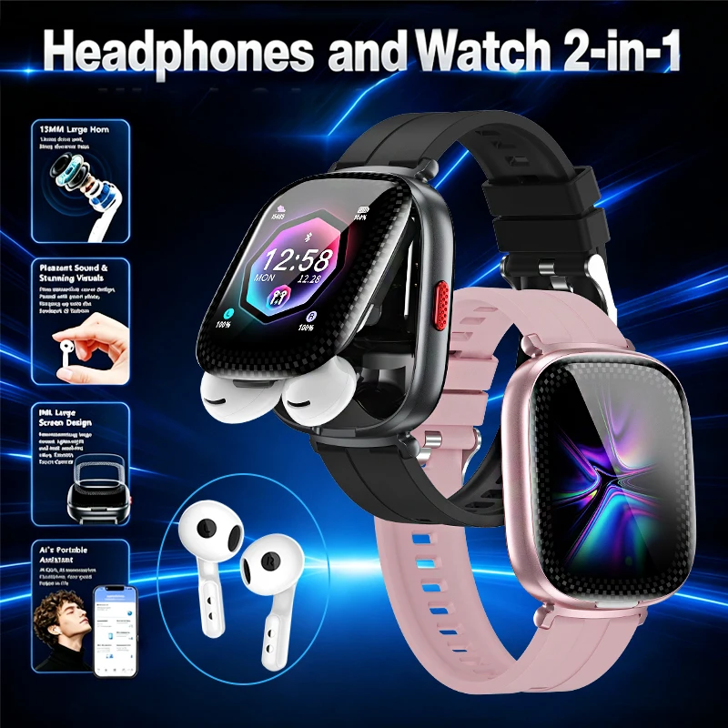 NEW Headphones and Watch 2-in-1 Al Assistant Real-time Translation 100+Sports Modes Wireless Calling Comfortable Smart Watch