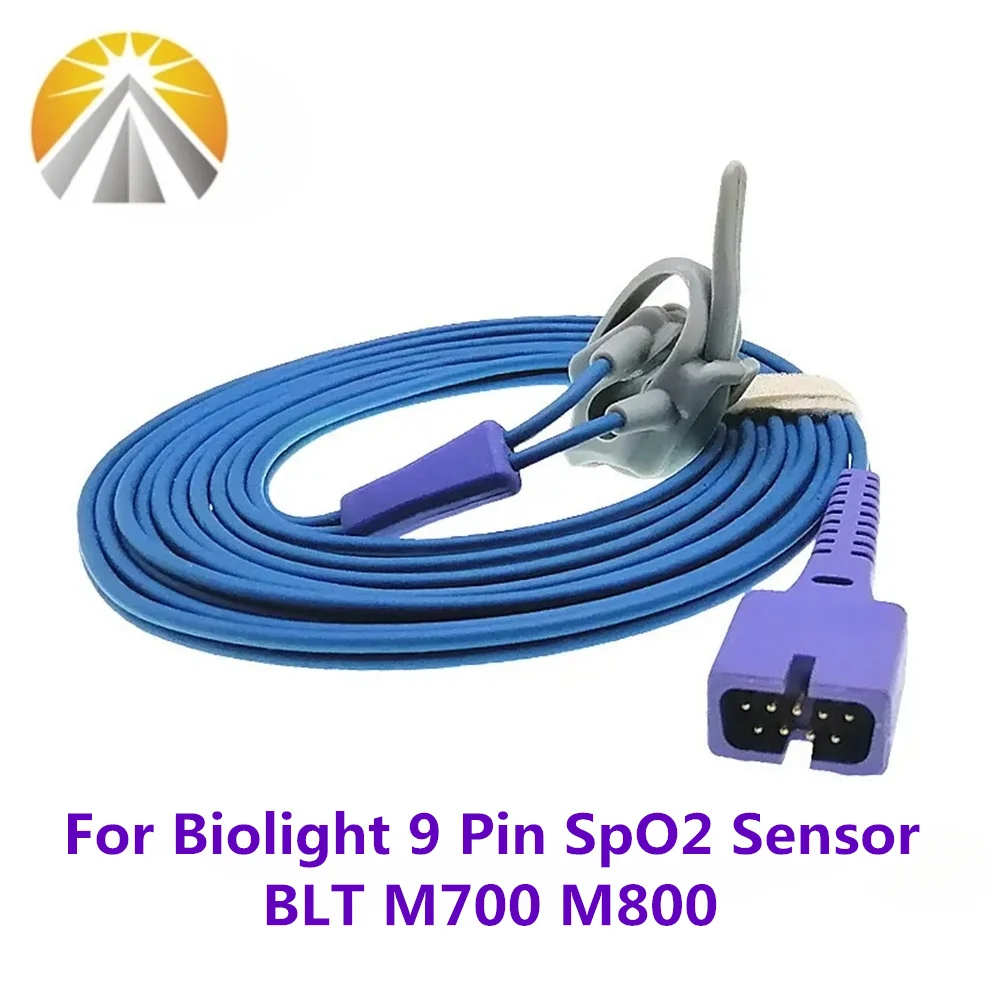 9 Pin Spo2 Sensor for Biolight BLT M700 M800 Pulse Oximeter Reusable Digital Output Tech Adult Pediatric Child Neonate Multi Use